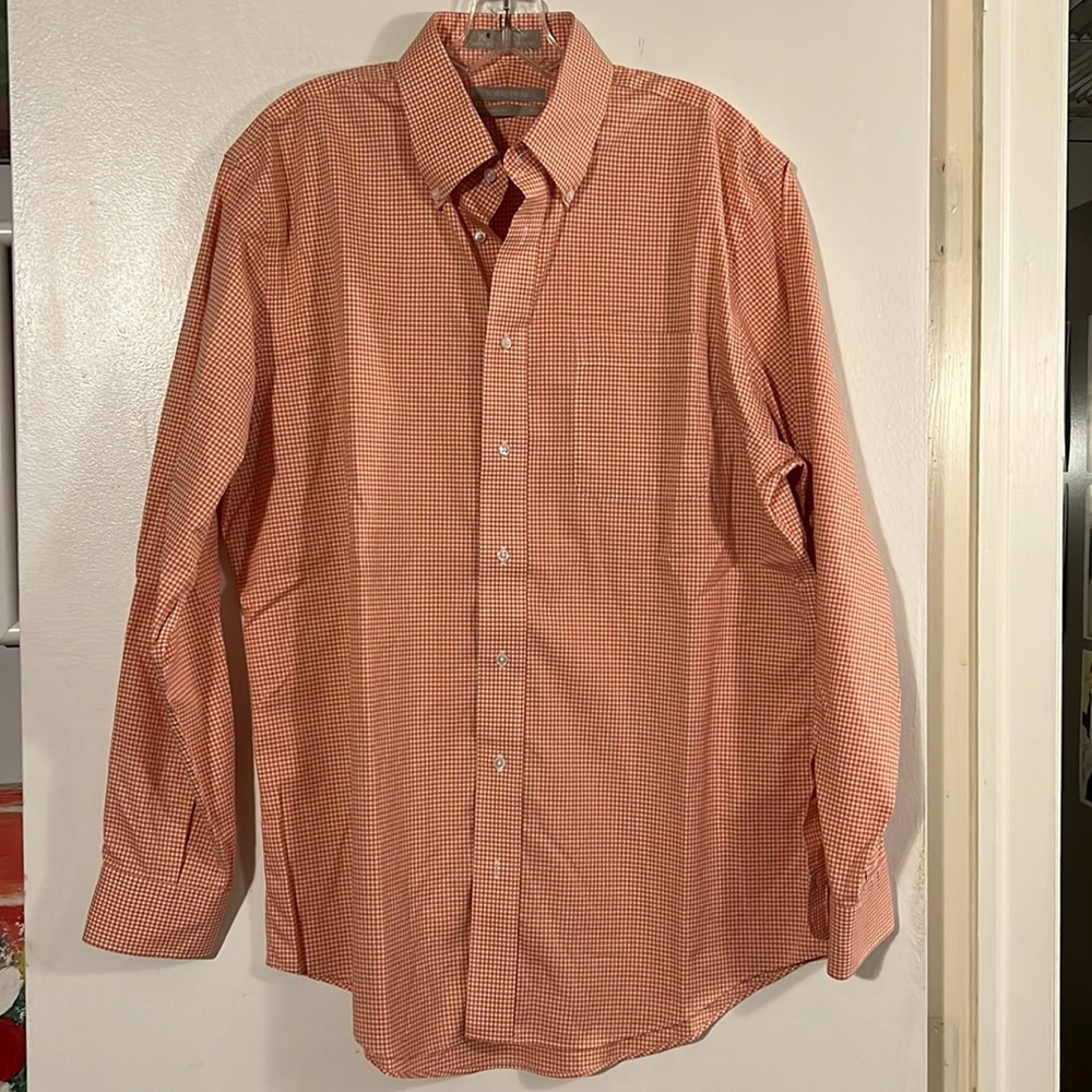 Nordstrom mens orange/white 100% cotton button down collar shirt traditional fit